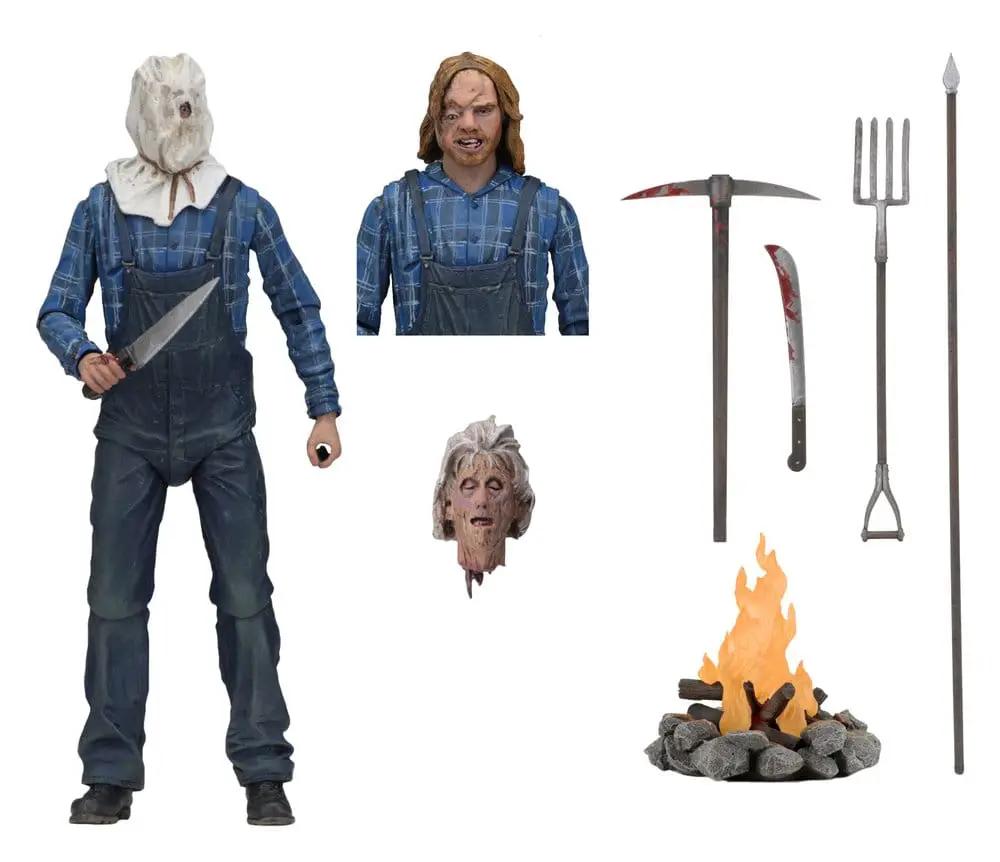 Figura Ultimate Jason NECA 18 cm con dos cabezas intercambiables y accesorios: cuchillo, machete, horca, lanza y fogata