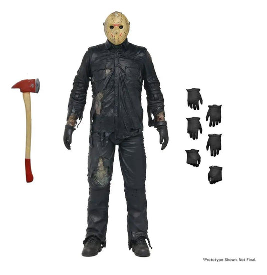 Figura de acción NECA Jason Viernes 13: El Videojuego, 18 cm, con máscara, traje negro rasgado, hacha y 6 manos intercambiables