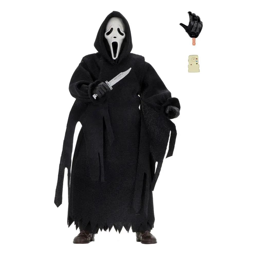 NECA Scream Figura Retro Ghostface 20 cm figure in black robe with knife; includes 2 accessories.