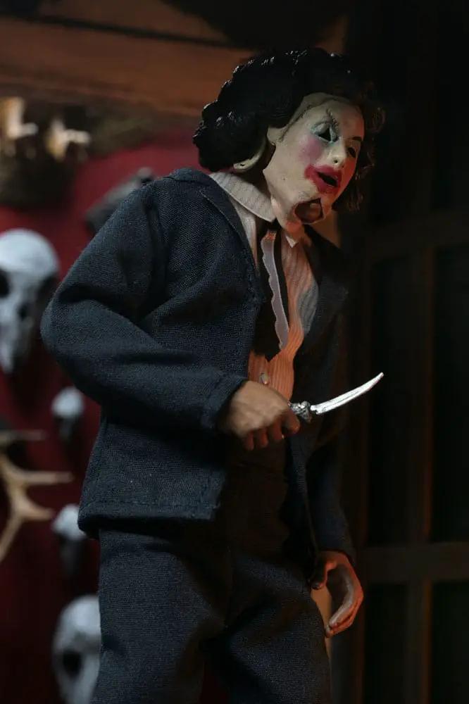 Figura de acción Leatherface de La Matanza de Texas, NECA, 20 cm, con traje azul y cuchillo curvo