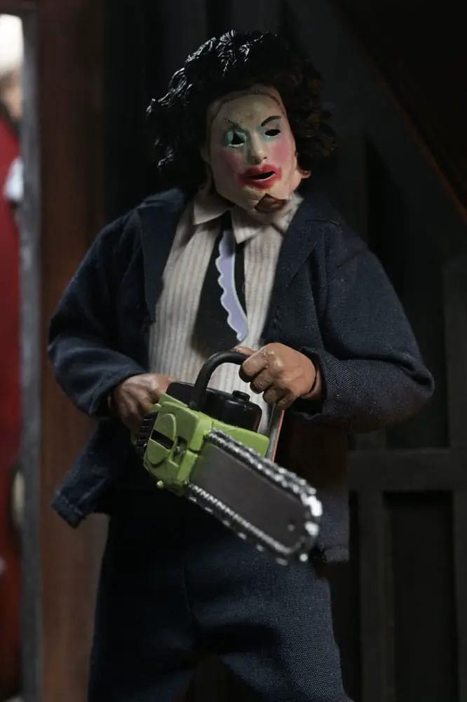 Figura de acción Leatherface de La Matanza de Texas, 20 cm, con máscara de piel, traje oscuro y motosierra