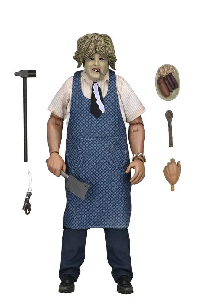 Leatherface action figure, 20 cm, blue apron, old lady mask, with axe