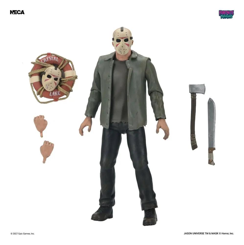 Figura de acción NECA Jason Voorhees Fortnitemares, 18 cm, con machete, hacha y manos extra.
