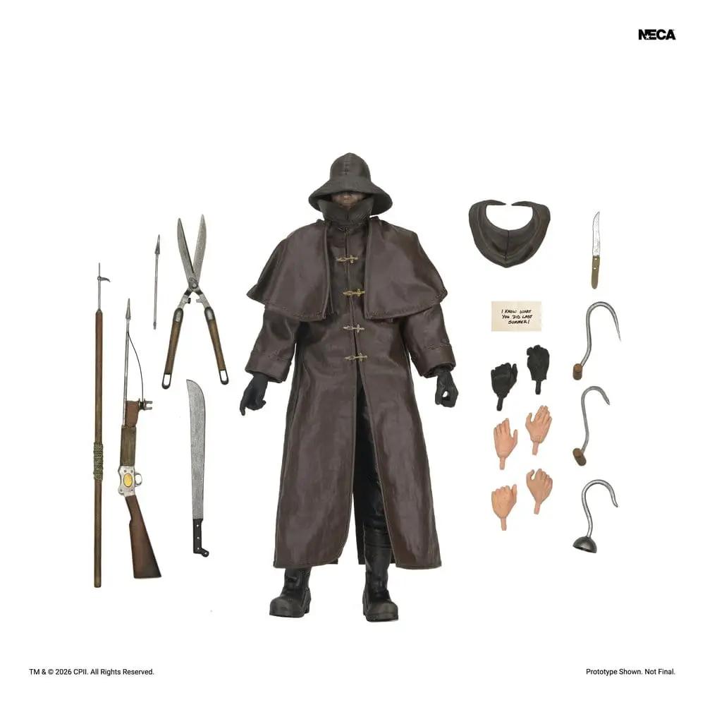 Figura de acción NECA Sé lo que hicisteis el último verano Ultimate Fisherman 18 cm, atuendo marrón con múltiples accesorios.