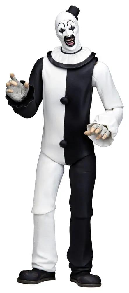 Figura de acción NECA Fortnitemares Art the Clown, 18 cm, traje blanco y negro.