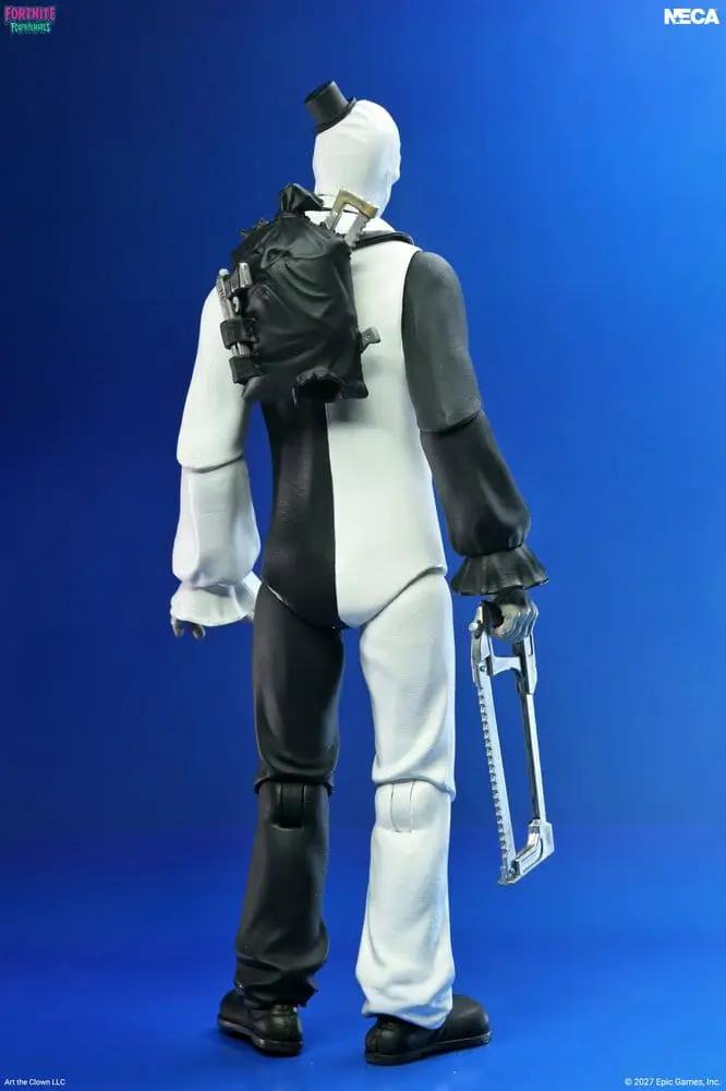 Figura de acción Art the Clown de NECA, Fortnite Fortnitemares; 18 cm, traje blanco y negro con mochila