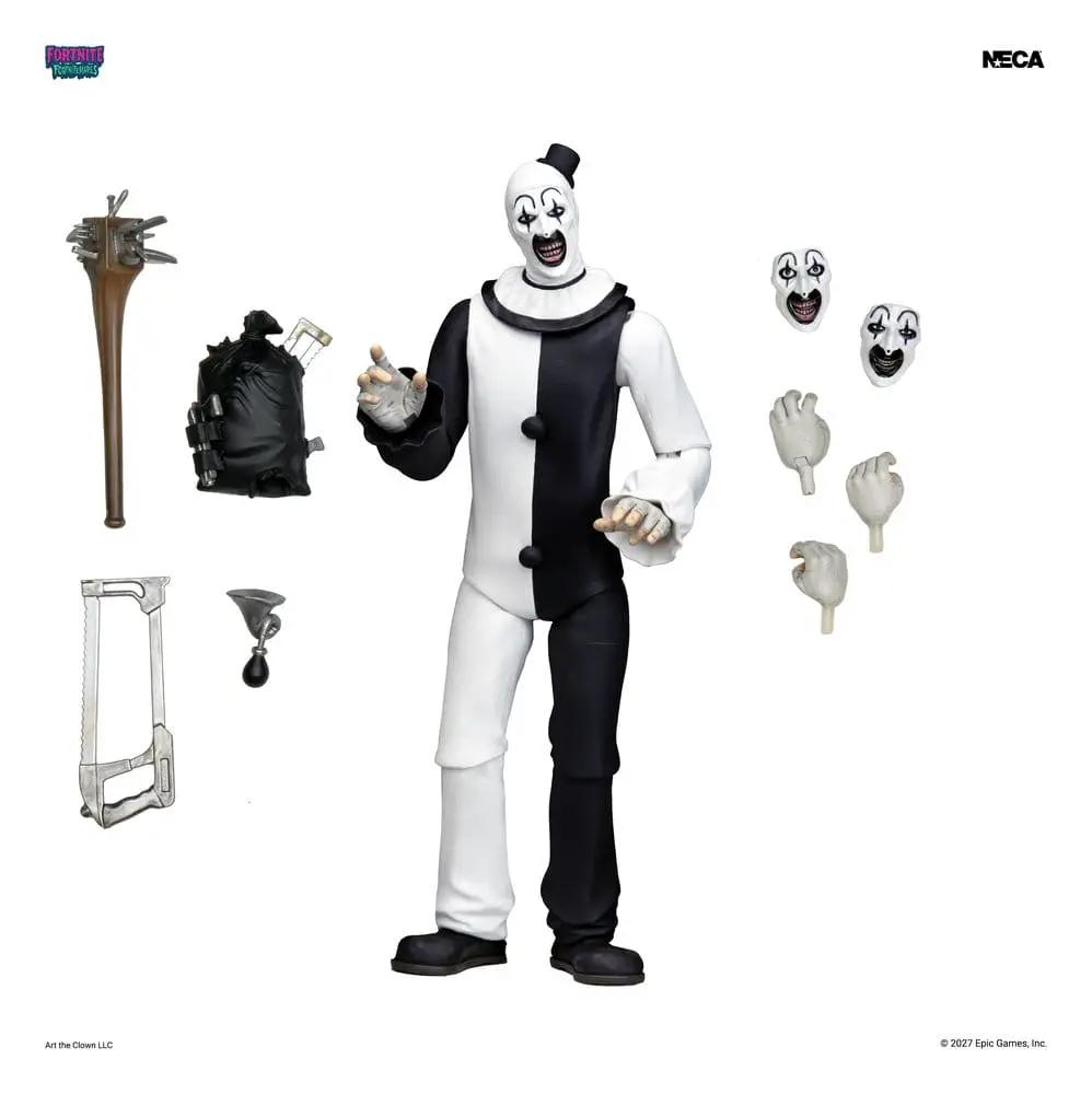Figura de acción Art the Clown de Fortnite Fortnitemares, NECA, 18 cm, con cabezas y manos intercambiables y accesorios