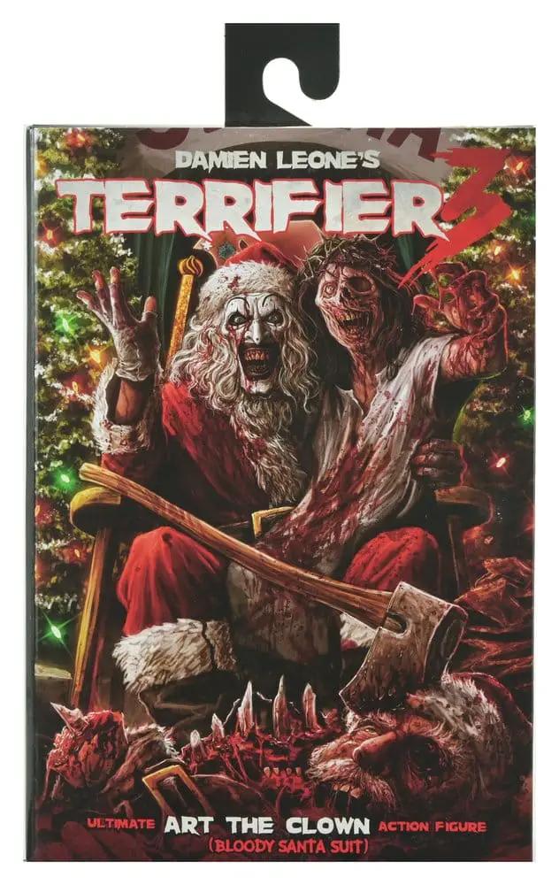 Terrifier 3 Figura Ultimate Santa Suit Art the Clown Bloody Version 18 cm action figure packaging in box
