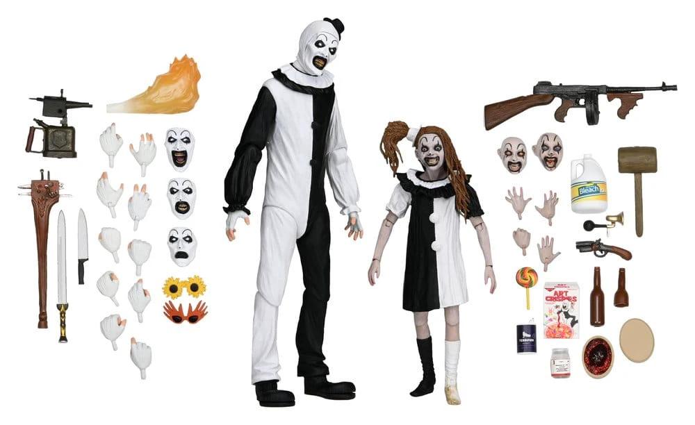 Terrifier 2 Ultimate Art the Clown & Little Pale Girl 18 cm action figure set by NECA with assorted accessories