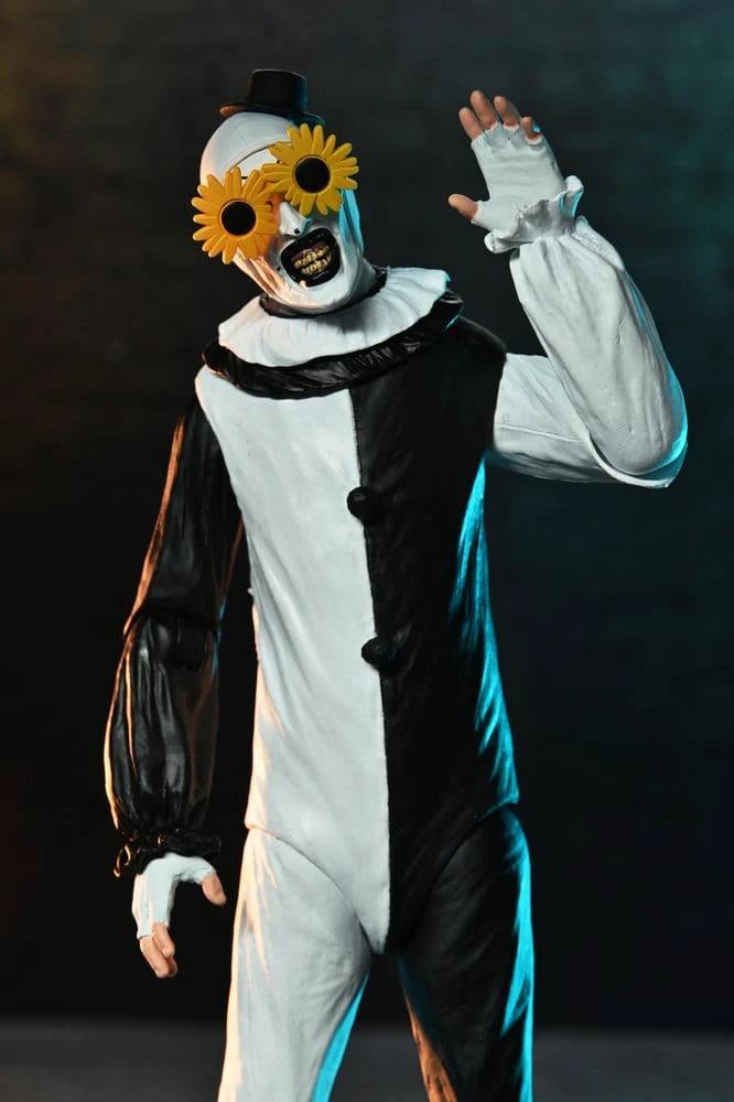 NECA Terrifier 2 Art the Clown action figure, 18 cm, black and white mime suit with sunflower glasses