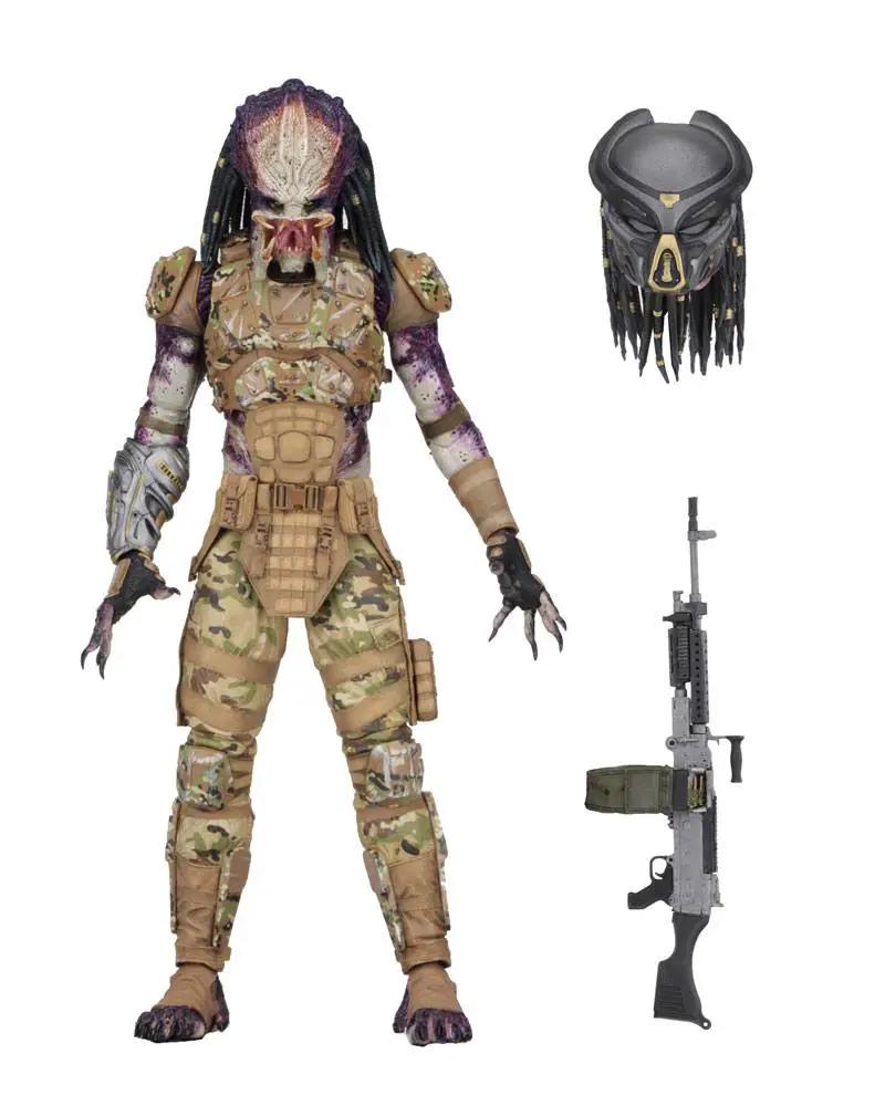 Figura de acción NECA Predator 2018 Deluxe Emmisary, 20 cm, con armadura camuflada, máscara y rifle.
