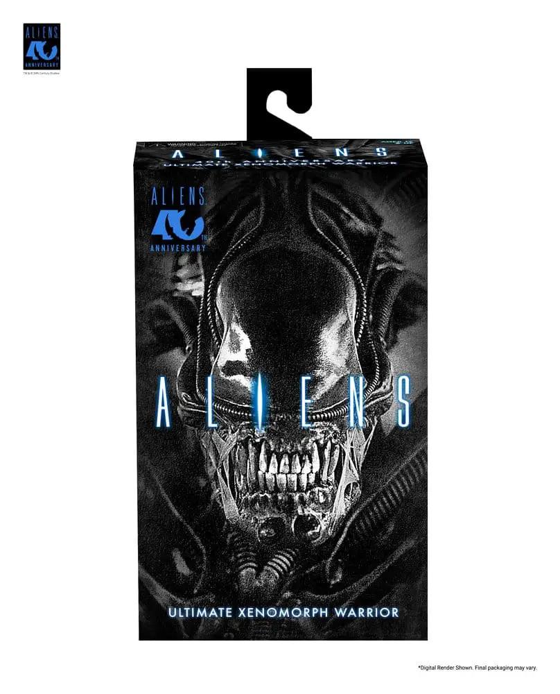 NECA Aliens Ultimate Xenomorph Warrior action figure packaging, black 40th Anniversary edition, 23 cm tall