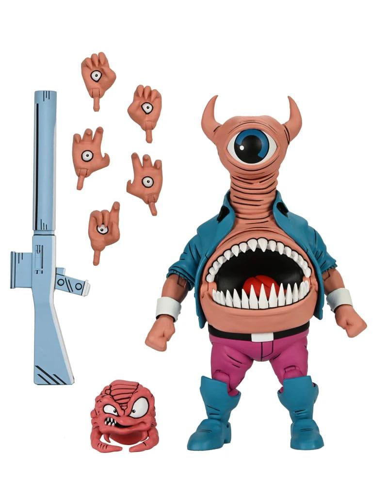 NECA Bellybomb action figure, Tortugas Ninja Archie Comics, 18 cm, orange torso, blue jacket, pink pants, hands.