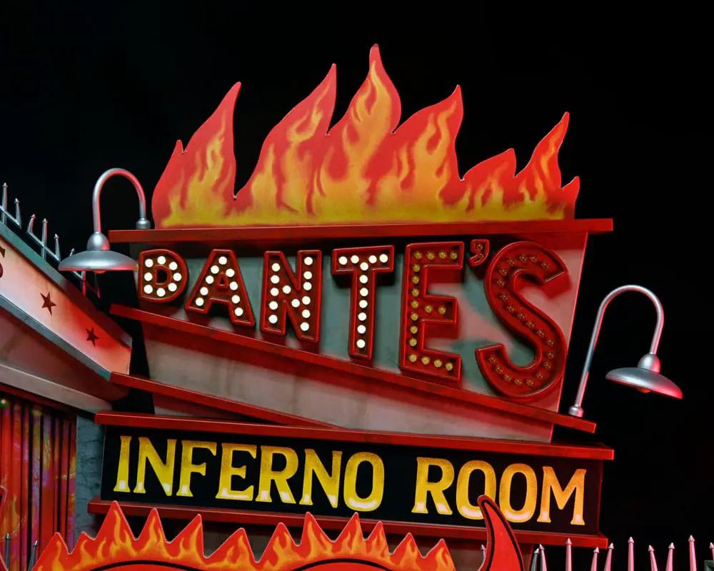 Beetlejuice Diorama Trenchcoat with Spikes Inferno Room Deluxe Set; red neon DANTES sign with flames