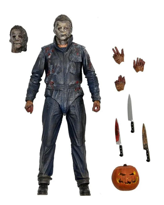 Halloween Ends 2022 NECA Ultimate Michael Myers 18 cm action figure with bloodstained jumpsuit, extra hands, knives and pumpkin