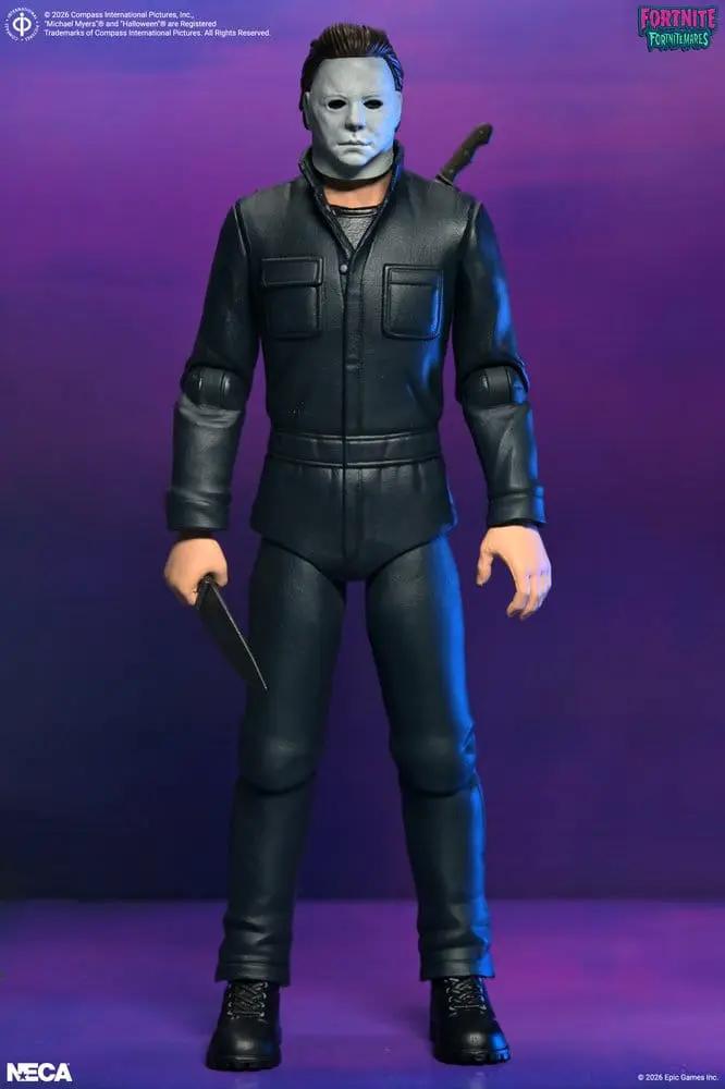 Figura de acción NECA Michael Myers Fortnitemares, 18 cm, traje negro, máscara blanca y cuchillo en la mano