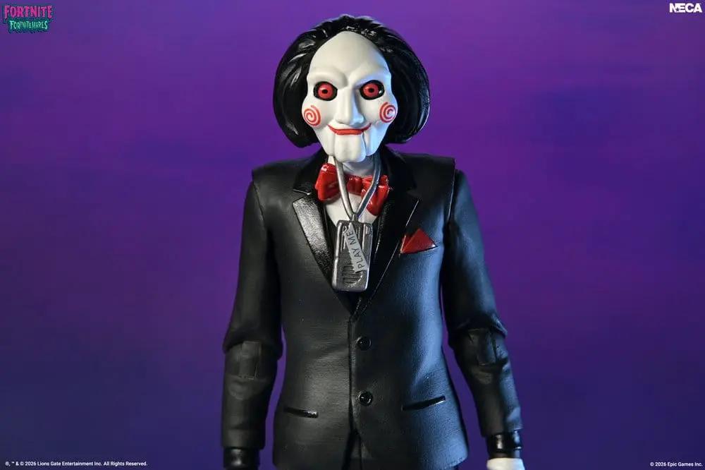 Figura de acción Billy the Puppet de NECA, 18 cm, traje negro con corbata roja, Fortnitemares