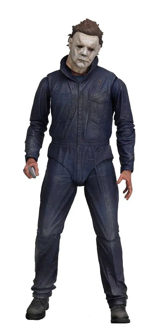 Figura de acción NECA Michael Myers Ultimate, Halloween 2018, 18 cm, traje azul oscuro y máscara blanca