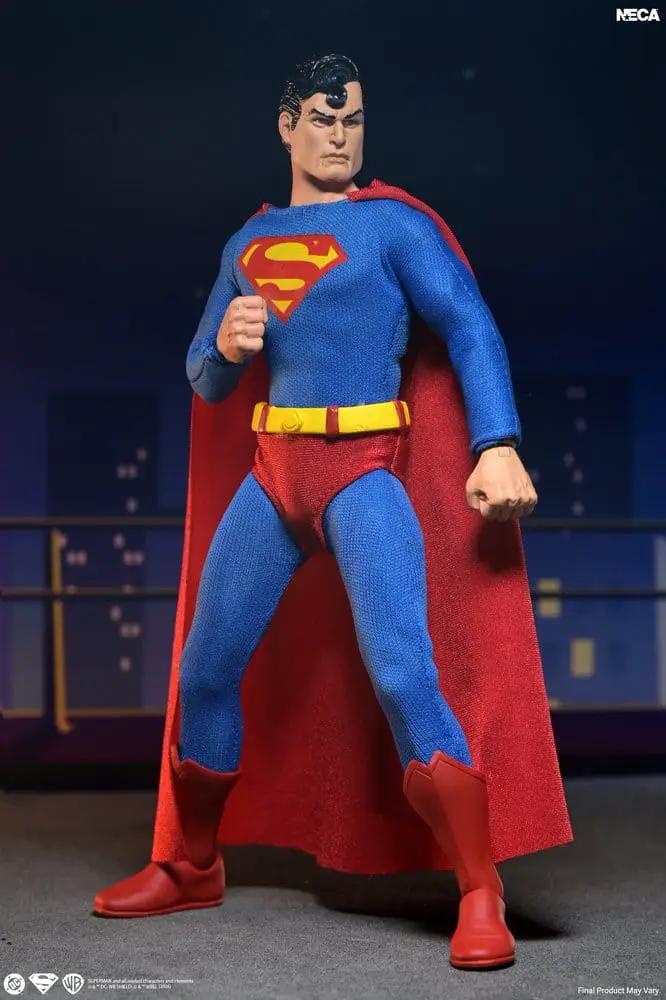 NECA DC Comics Clothed Superman action figure, 20 cm, blue suit with red cape and yellow belt.