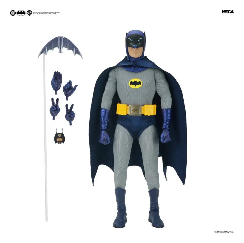 NECA Batman (1966) figura de acción de 20 cm con capa azul y traje gris, incluye manos extra y accesorios