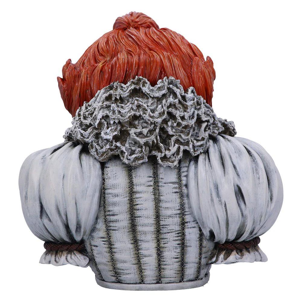 Pennywise bust figurine Nemesis Now, 30 cm; back view shows red hair, gray ruff, and striped white coat