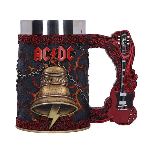 AC/DC Jarro Bells 15 cm stein figurine by Nemesis Now; red guitar-shaped handle and Hell's Bells bell motif.
