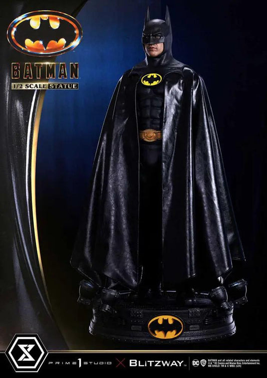 Batman estatua 1/2 escala, diseño 1989, 106 cm, capa negra, base con emblema de murciélago, BLITZWAY collectible