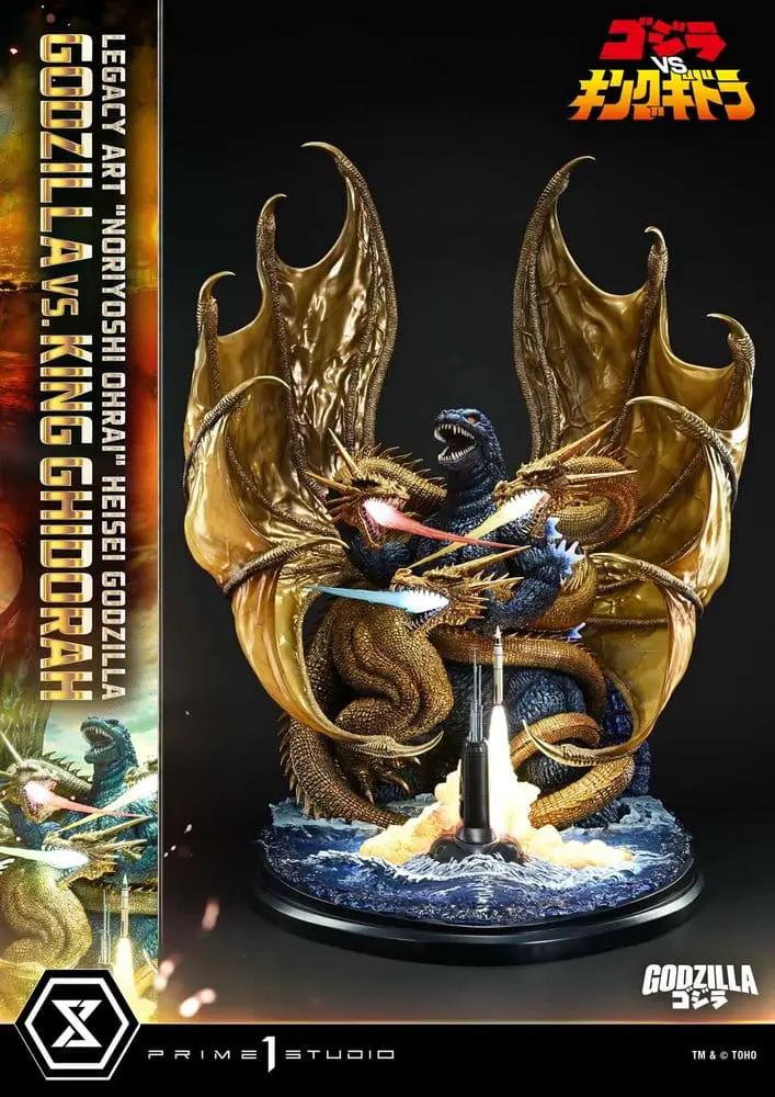 Estatua Godzilla vs King Ghidorah Legacy Art, 82 cm, PRIME 1 STUDIO; Heisei Godzilla frente a Ghidorah con alas doradas