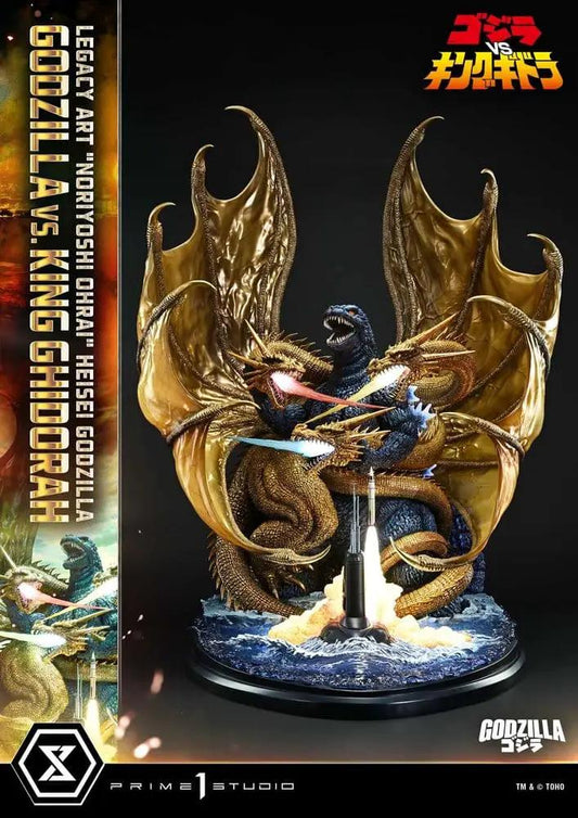 Estatua Godzilla vs King Ghidorah Legacy Art, 82 cm, PRIME 1 STUDIO; Heisei Godzilla frente a Ghidorah con alas doradas