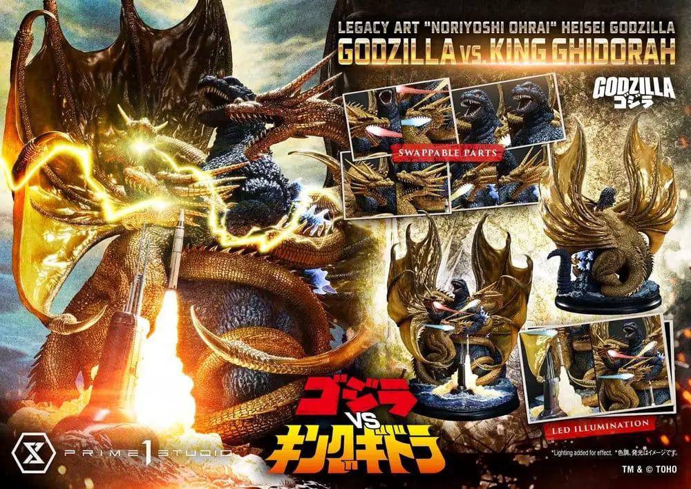 Figura Godzilla Legacy Art Noriyoshi Ohrai de Prime 1 Studio, Heisei Godzilla vs. King Ghidorah, con iluminación LED