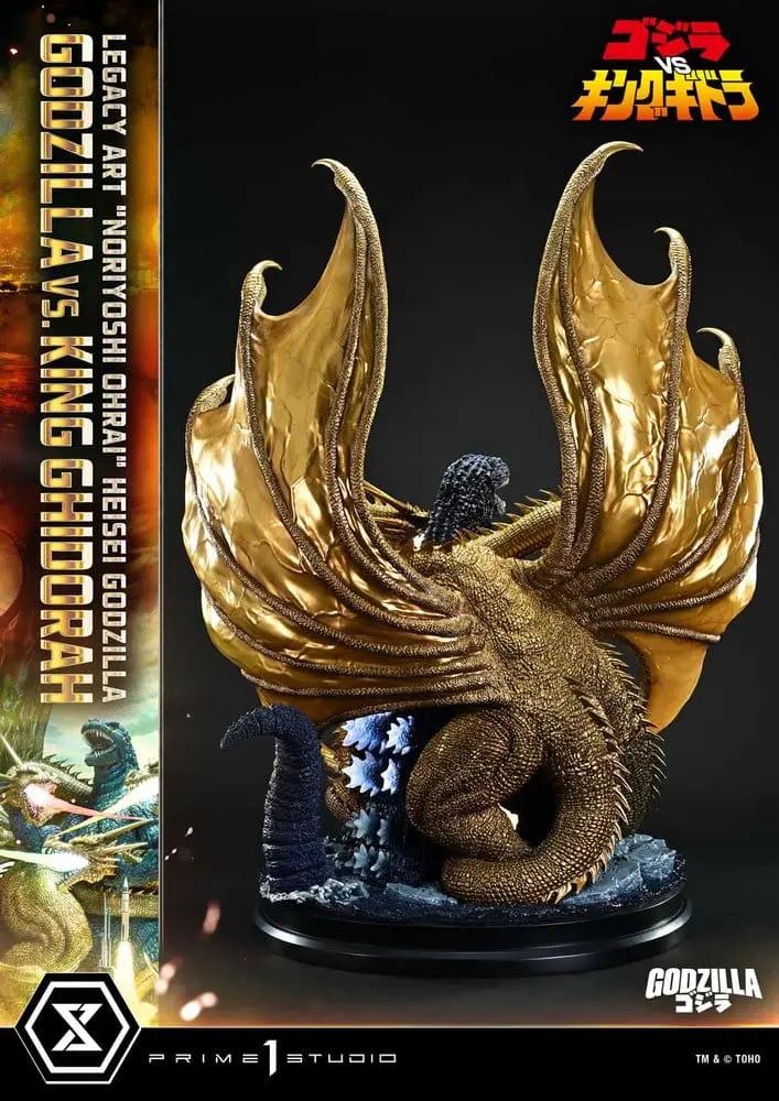 Estatua Godzilla Legacy Art de PRIME 1 STUDIO, Heisei Godzilla vs King Ghidorah, 82 cm, alas doradas y base azul