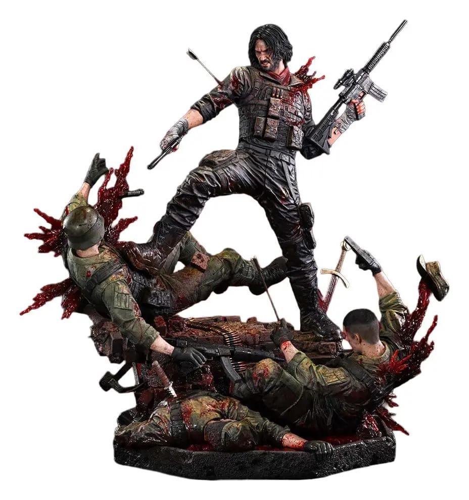 BRZRKR Real Elite Masterline Statue 1/4, 69 cm, action figure in black tactical gear standing over fallen soldiers.