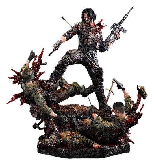 BRZRKR Real Elite Masterline Statue 1/4, 69 cm, action figure in black tactical gear standing over fallen soldiers.