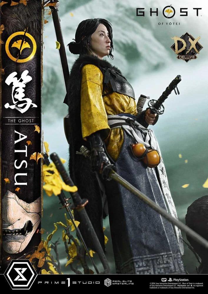Ghost of Yotei Atsu 1/4 Real Elite Masterline statue by PRIME 1 STUDIO, DX Bonus Version, yellow kimono with fur, 59 cm