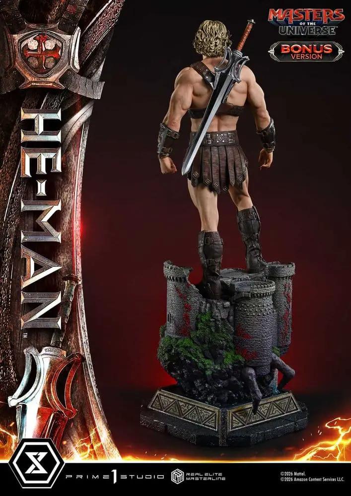 He-Man 1/3 scale statue by PRIME 1 STUDIO from Masters of the Universe DX Bonus Version on ruined castle base