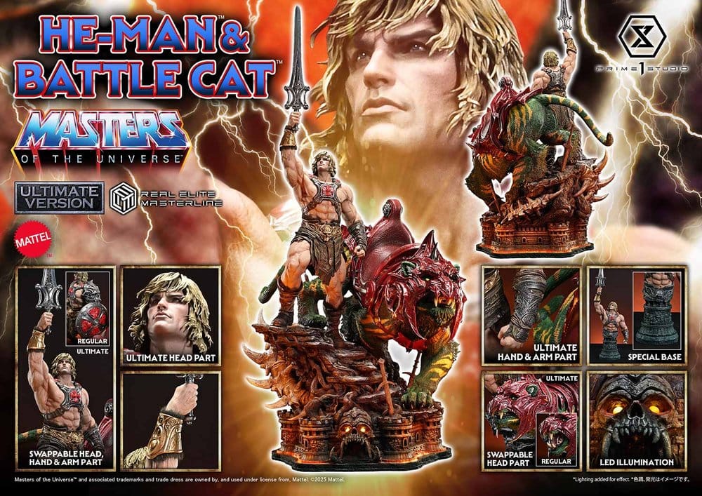 Masters of the Universe Estatua Real Elite Masterline Series 1/4 He-Man & Battle Cat Ultimate Bonus Version 86 cm