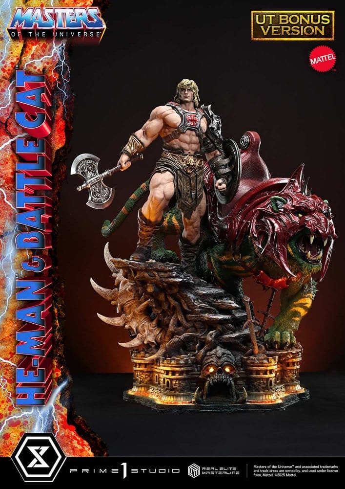 Masters of the Universe Estatua Real Elite Masterline Series 1/4 He-Man & Battle Cat Ultimate Bonus Version 86 cm