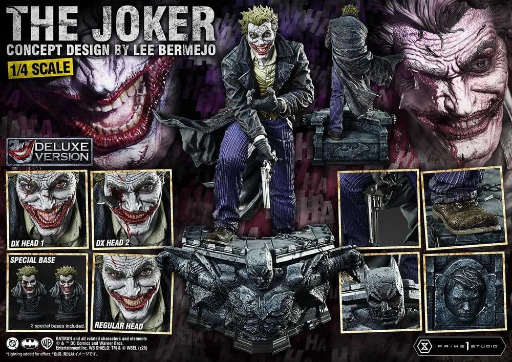 Joker Ultimate Premium Masterline 1/4 statue by PRIME 1 STUDIO, deluxe DX version with interchangeable heads and detailed base