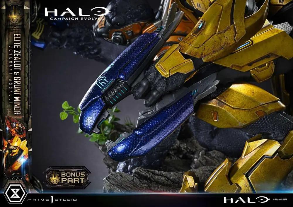 Estatua Halo Campaign Evolved dos figuras Elite Zealot y Grunt Covenant Assault, Prime 1 Studio, 1/4 escala, 81 cm, azul y dorado