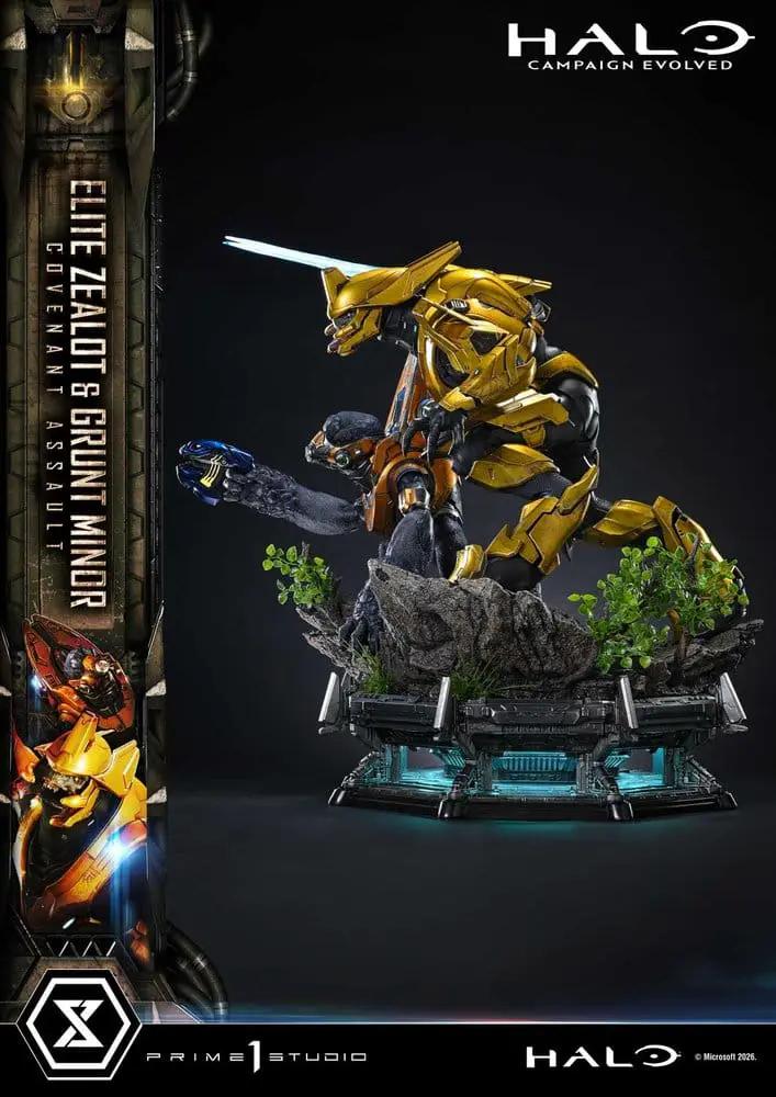 Estatua de colección Halo Campaign Evolved Elite Zealot y Grunt Minor, 1/4 escala, dorado, PRIME 1 STUDIO, 81 cm