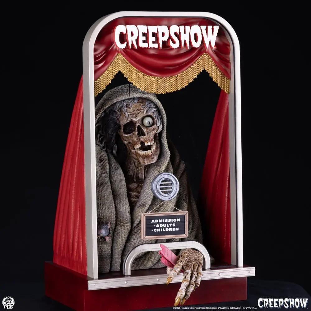 Creepshow diorama statue, 104 cm tall, hooded skeletal figure behind red curtains, by Premium Collectibles Studio