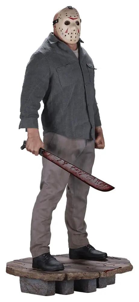 Estatua Jason Part 3 de Friday the 13th: The Game, 74 cm, con máscara, machete ensangrentado y base de madera.