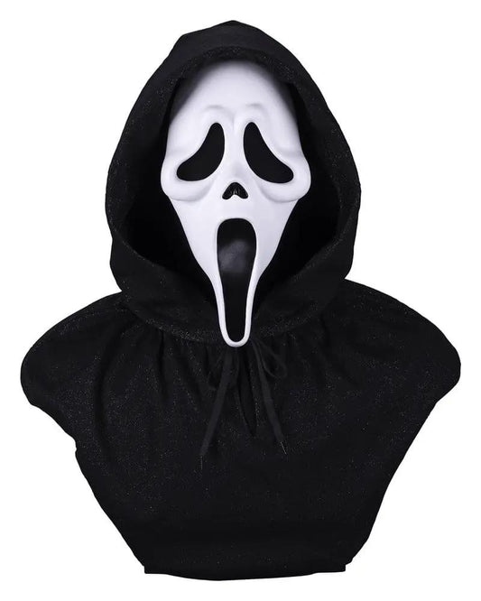 Ghost Face bust mask with black hooded cloak, 56 cm display piece