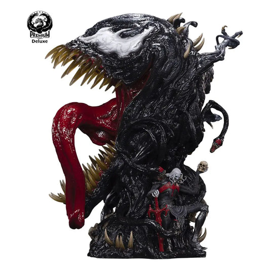 Marvel Venom bust by Premium Collectibles Studio, Deluxe Edition 56 cm, black statue with red tongue.