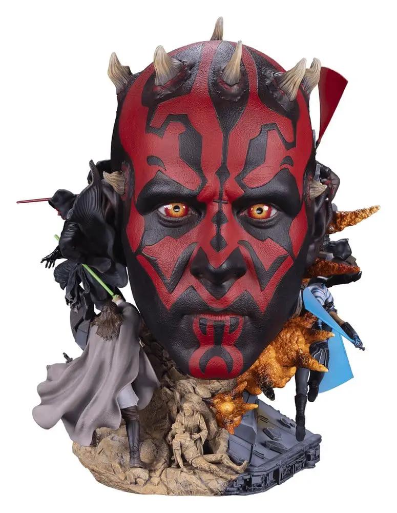 Star Wars Darth Maul fine art bust, 37 cm, red and black tattooed face with horns on a rocky base