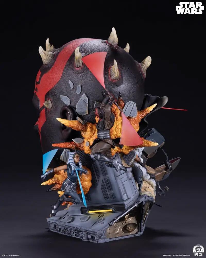 Busto Star Wars Darth Maul 37 cm, en rojo y negro, con escena de batalla y base detallada; Premium Collectibles Studio.