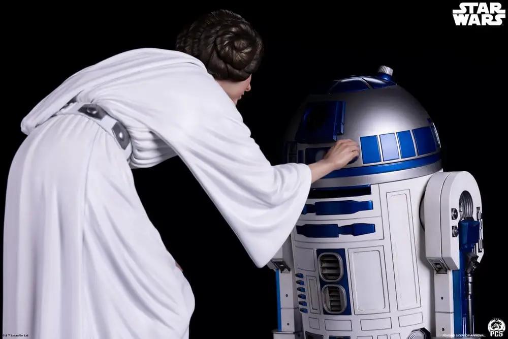 Estatua de Star Wars Princess Leia 1/3, 48 cm, con vestido blanco junto a R2-D2