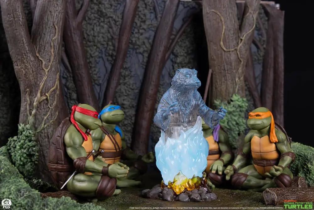 TMNT Movie Moments mini scale diorama: Splinter's Spirit around campfire with four turtles, Premium Collectibles Studio.