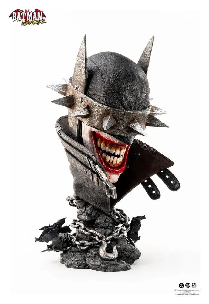 Figura de acción réplica 1/1 Batman Who Laughs máscara con casco espinas gris metálico, base de roca