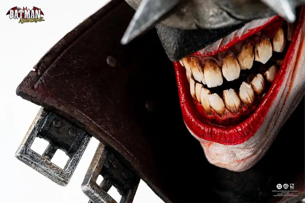 Batman Who Laughs mask replica, 51 cm, featuring detailed teeth and red lips with dark metallic armor accents.